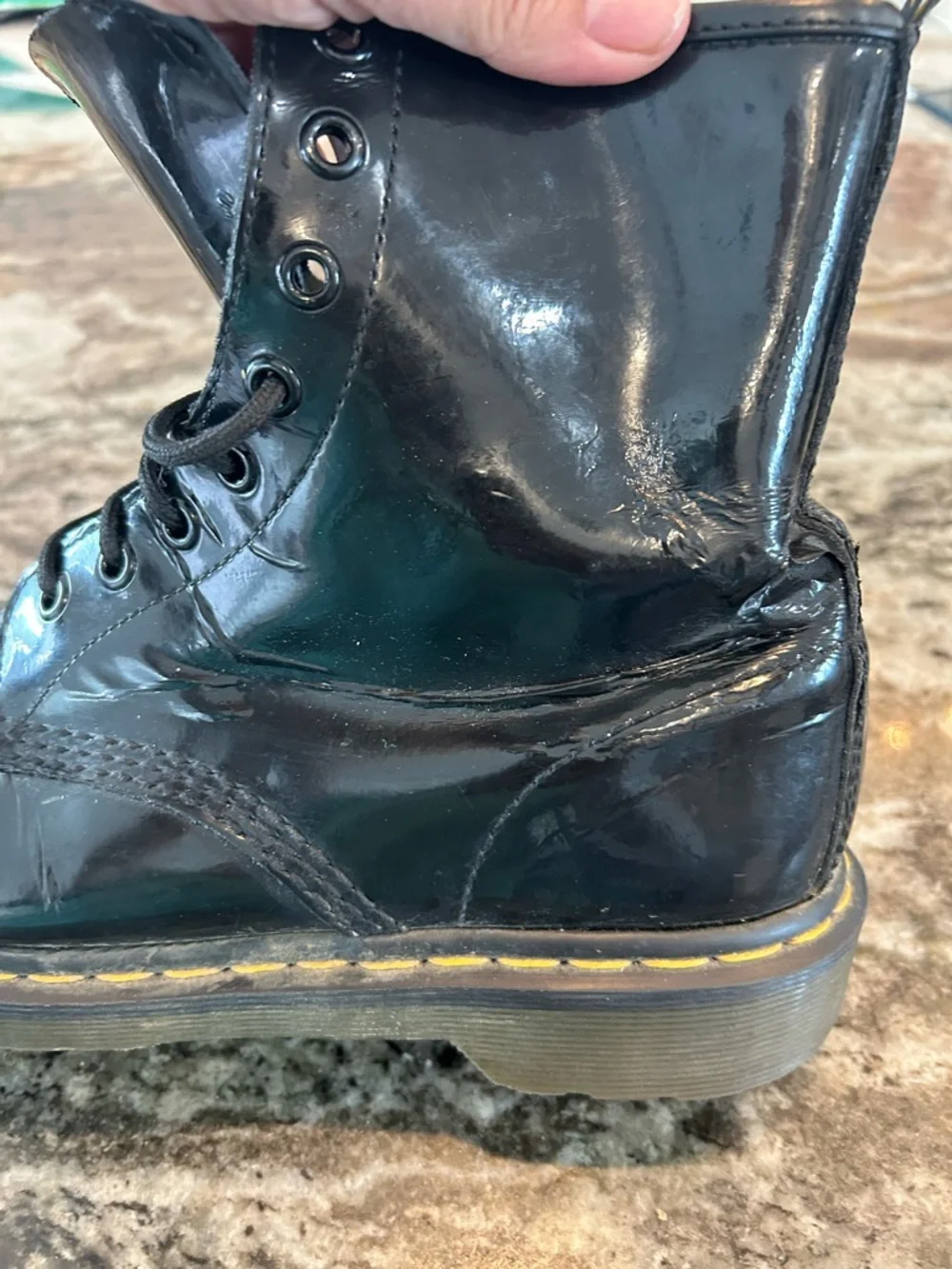 Dr. Martens Black Patent Combat Boots size tag faded 8? Have wear cracking punk - Picture 8 of 16
